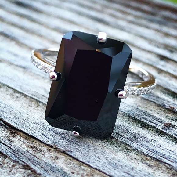 Jewelry - 925 Sterling Radiant Cut Black Diamond Ring